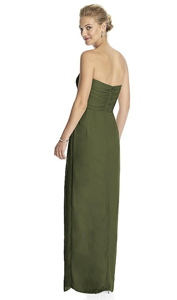 Back View - Olive Green Strapless Draped Chiffon Maxi Dress - Lila