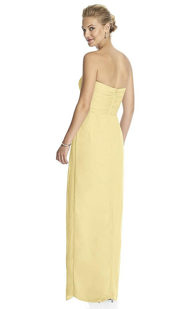 Back View - Pale Yellow Strapless Draped Chiffon Maxi Dress - Lila