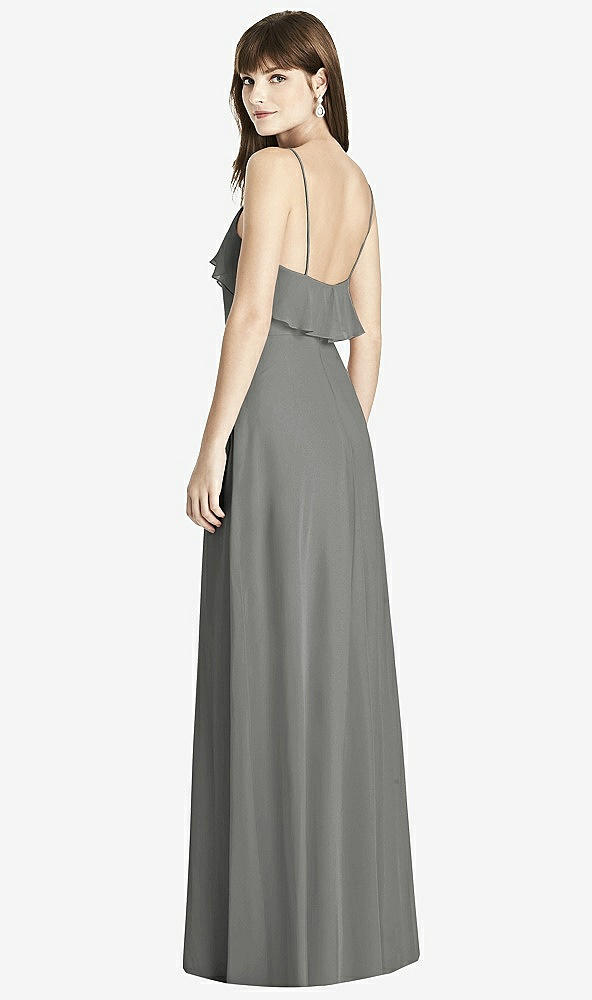 Back View - Charcoal Gray Ruffle-Trimmed Backless Maxi Dress - Britt