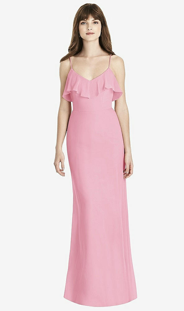 Front View - Peony Pink Ruffle-Trimmed Backless Maxi Dress - Britt