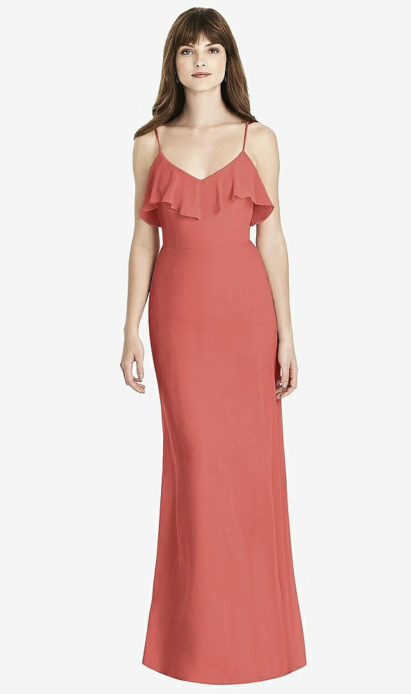 Front View - Coral Pink Ruffle-Trimmed Backless Maxi Dress - Britt