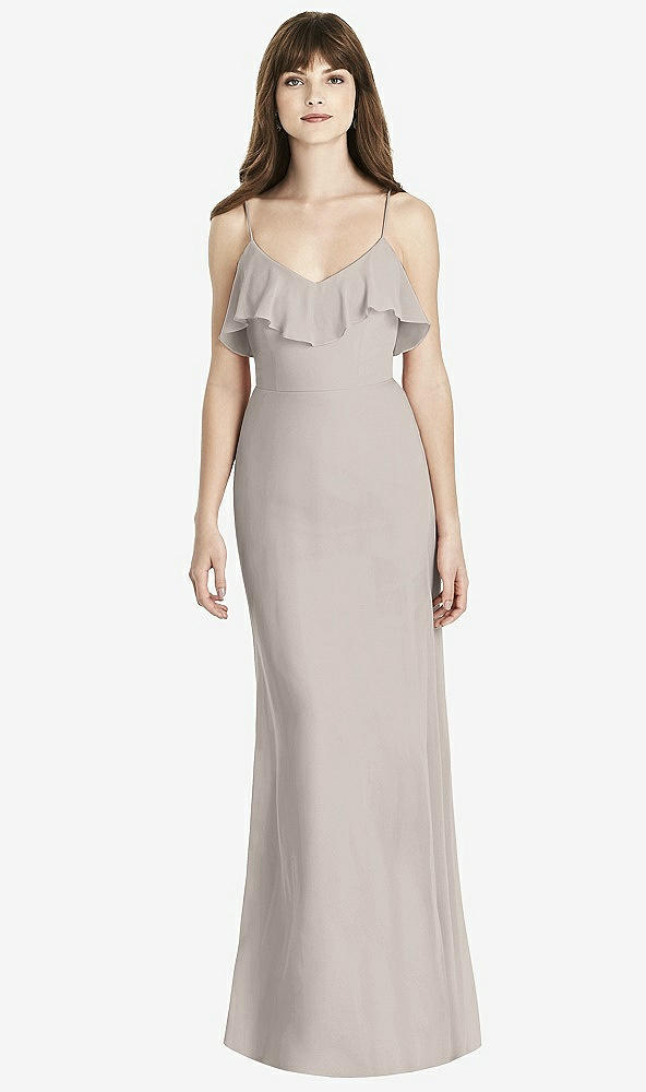 Front View - Taupe Ruffle-Trimmed Backless Maxi Dress - Britt