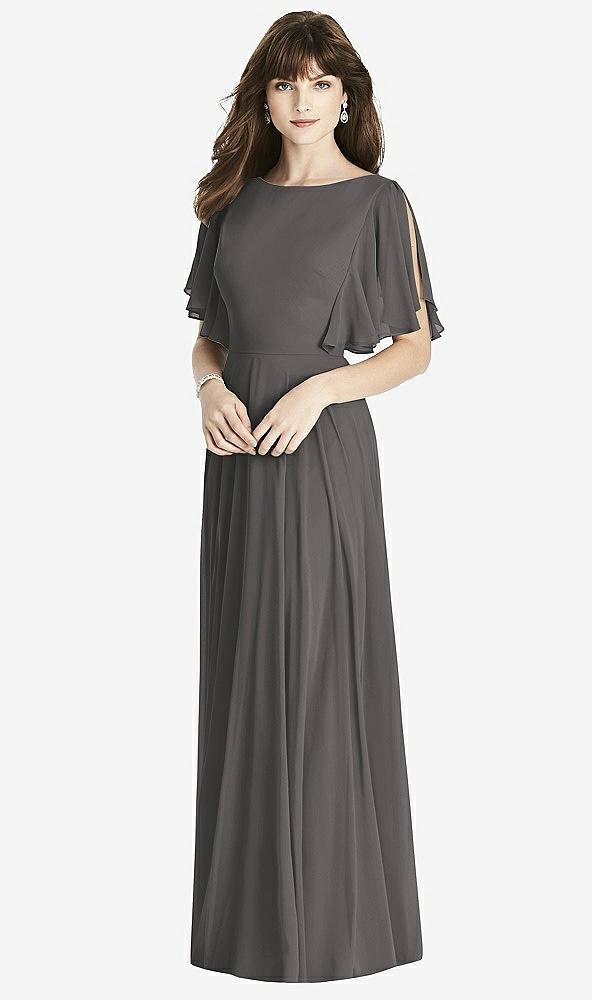 Front View - Caviar Gray Split Sleeve Backless Maxi Dress - Lila