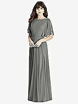 Front View Thumbnail - Charcoal Gray Split Sleeve Backless Maxi Dress - Lila