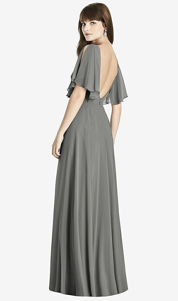 Back View - Charcoal Gray Split Sleeve Backless Maxi Dress - Lila
