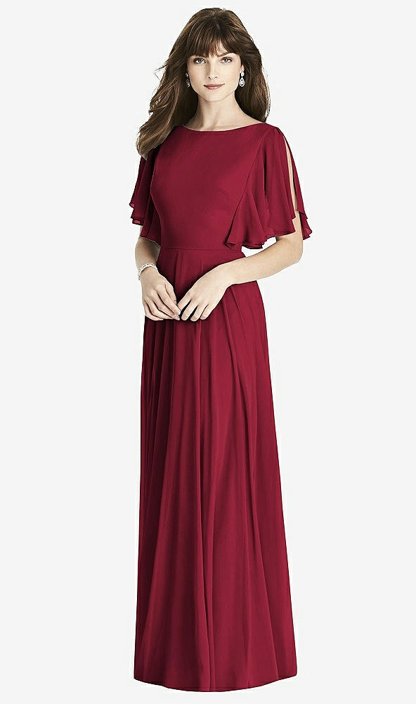 Front View - Burgundy Split Sleeve Backless Maxi Dress - Lila