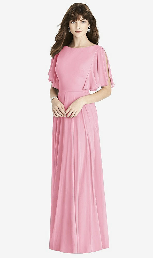Front View - Peony Pink Split Sleeve Backless Maxi Dress - Lila