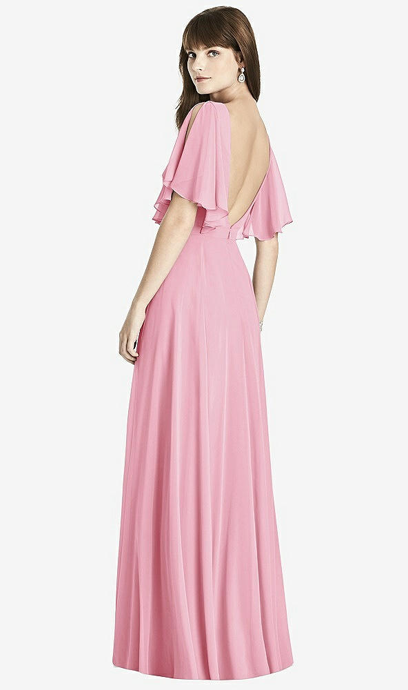 Back View - Peony Pink Split Sleeve Backless Maxi Dress - Lila