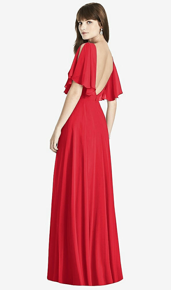 Back View - Parisian Red Split Sleeve Backless Maxi Dress - Lila