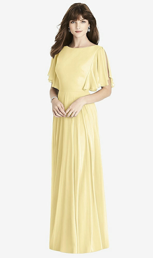 Front View - Pale Yellow Split Sleeve Backless Maxi Dress - Lila