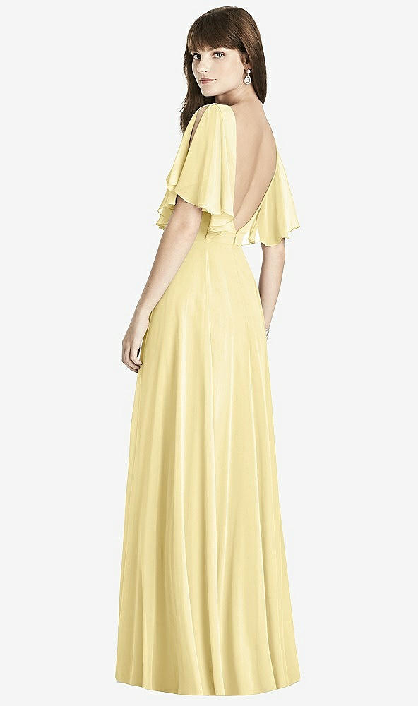 Back View - Pale Yellow Split Sleeve Backless Maxi Dress - Lila