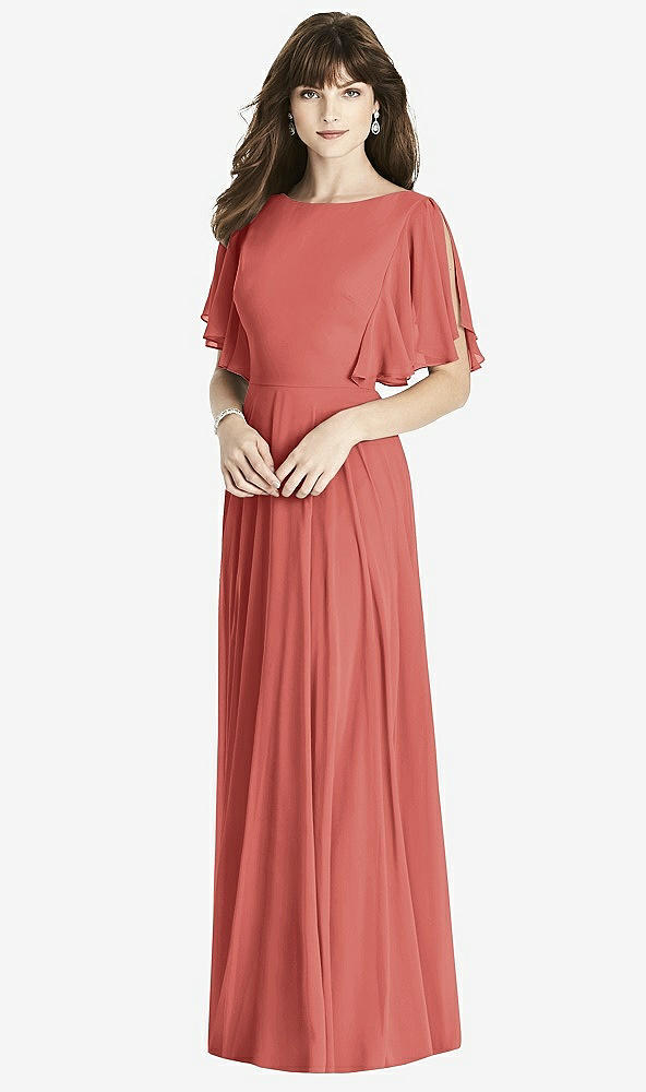 Front View - Coral Pink Split Sleeve Backless Maxi Dress - Lila