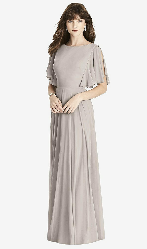 Front View - Taupe Split Sleeve Backless Maxi Dress - Lila