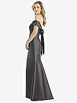 Front View Thumbnail - Caviar Gray Off-the-Shoulder Bow-Back Satin Trumpet Gown