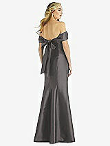Rear View Thumbnail - Caviar Gray Off-the-Shoulder Bow-Back Satin Trumpet Gown