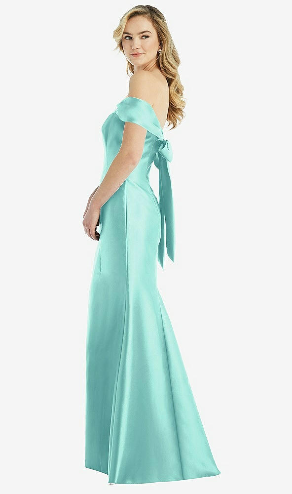 Front View - Coastal Off-the-Shoulder Bow-Back Satin Trumpet Gown