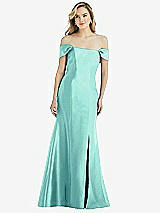 Side View Thumbnail - Coastal Off-the-Shoulder Bow-Back Satin Trumpet Gown