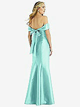 Rear View Thumbnail - Coastal Off-the-Shoulder Bow-Back Satin Trumpet Gown