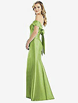 Front View Thumbnail - Mojito Off-the-Shoulder Bow-Back Satin Trumpet Gown