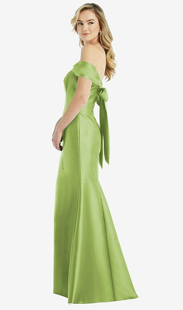 Front View - Mojito Off-the-Shoulder Bow-Back Satin Trumpet Gown