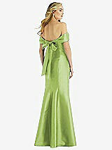 Rear View Thumbnail - Mojito Off-the-Shoulder Bow-Back Satin Trumpet Gown