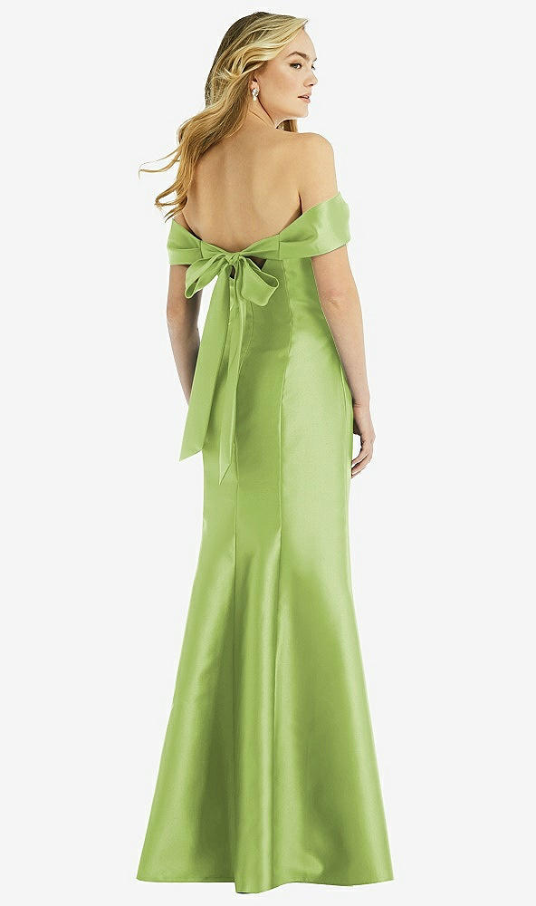 Back View - Mojito Off-the-Shoulder Bow-Back Satin Trumpet Gown