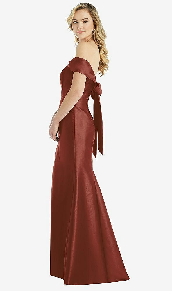 Front View - Auburn Moon Off-the-Shoulder Bow-Back Satin Trumpet Gown