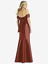 Rear View Thumbnail - Auburn Moon Off-the-Shoulder Bow-Back Satin Trumpet Gown