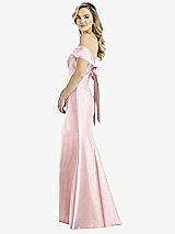 Front View Thumbnail - Ballet Pink Off-the-Shoulder Bow-Back Satin Trumpet Gown