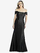 Side View Thumbnail - Black Off-the-Shoulder Bow-Back Satin Trumpet Gown
