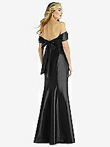 Rear View Thumbnail - Black Off-the-Shoulder Bow-Back Satin Trumpet Gown