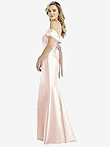 Front View Thumbnail - Blush Off-the-Shoulder Bow-Back Satin Trumpet Gown