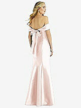 Rear View Thumbnail - Blush Off-the-Shoulder Bow-Back Satin Trumpet Gown