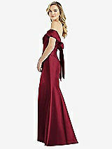 Front View Thumbnail - Burgundy Off-the-Shoulder Bow-Back Satin Trumpet Gown