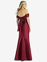 Rear View Thumbnail - Burgundy Off-the-Shoulder Bow-Back Satin Trumpet Gown