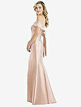 Front View Thumbnail - Cameo Off-the-Shoulder Bow-Back Satin Trumpet Gown