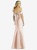 Rear View Thumbnail - Cameo Off-the-Shoulder Bow-Back Satin Trumpet Gown