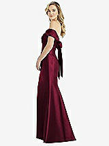 Front View Thumbnail - Cabernet Off-the-Shoulder Bow-Back Satin Trumpet Gown