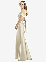 Front View Thumbnail - Champagne Off-the-Shoulder Bow-Back Satin Trumpet Gown