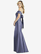 Front View Thumbnail - French Blue Off-the-Shoulder Bow-Back Satin Trumpet Gown