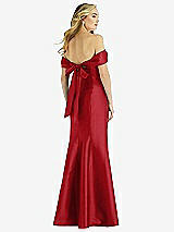 Rear View Thumbnail - Garnet Off-the-Shoulder Bow-Back Satin Trumpet Gown