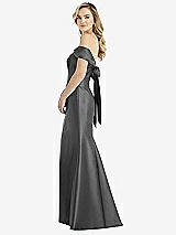 Front View Thumbnail - Gunmetal Off-the-Shoulder Bow-Back Satin Trumpet Gown