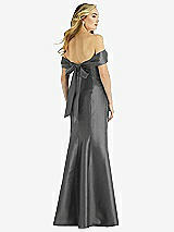 Rear View Thumbnail - Gunmetal Off-the-Shoulder Bow-Back Satin Trumpet Gown