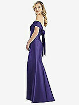 Front View Thumbnail - Grape Off-the-Shoulder Bow-Back Satin Trumpet Gown