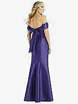 Rear View Thumbnail - Grape Off-the-Shoulder Bow-Back Satin Trumpet Gown