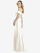 Front View Thumbnail - Ivory Off-the-Shoulder Bow-Back Satin Trumpet Gown