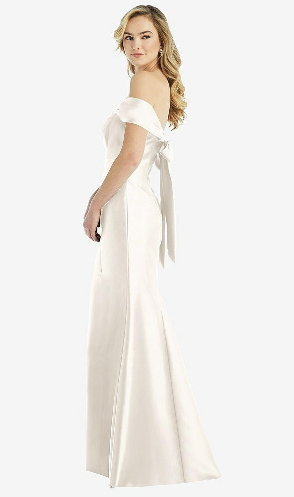 Front View - Ivory Off-the-Shoulder Bow-Back Satin Trumpet Gown