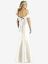 Rear View Thumbnail - Ivory Off-the-Shoulder Bow-Back Satin Trumpet Gown