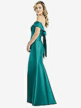 Front View Thumbnail - Jade Off-the-Shoulder Bow-Back Satin Trumpet Gown