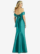 Rear View Thumbnail - Jade Off-the-Shoulder Bow-Back Satin Trumpet Gown
